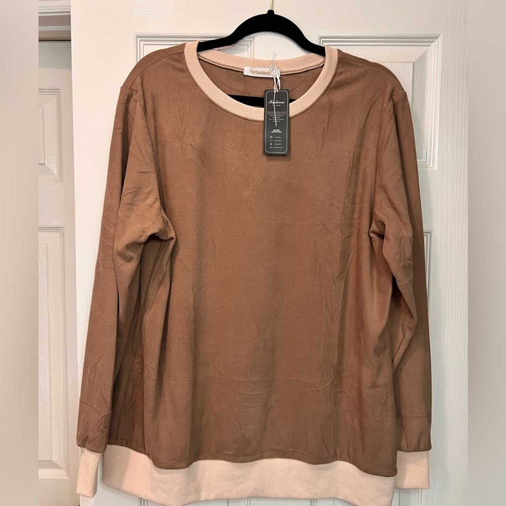 Brown and Cream Long Sleeve Top.